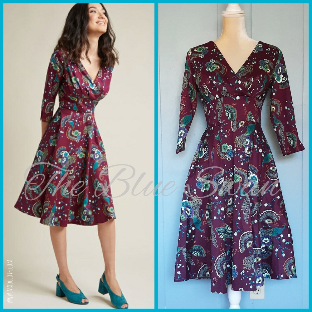 NWT Modcloth Boldly Rockabilly Peacock Dress M